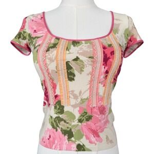 Blumarine Y2K Floral Lace Knit Top Size S Pink Rose Made in Italy